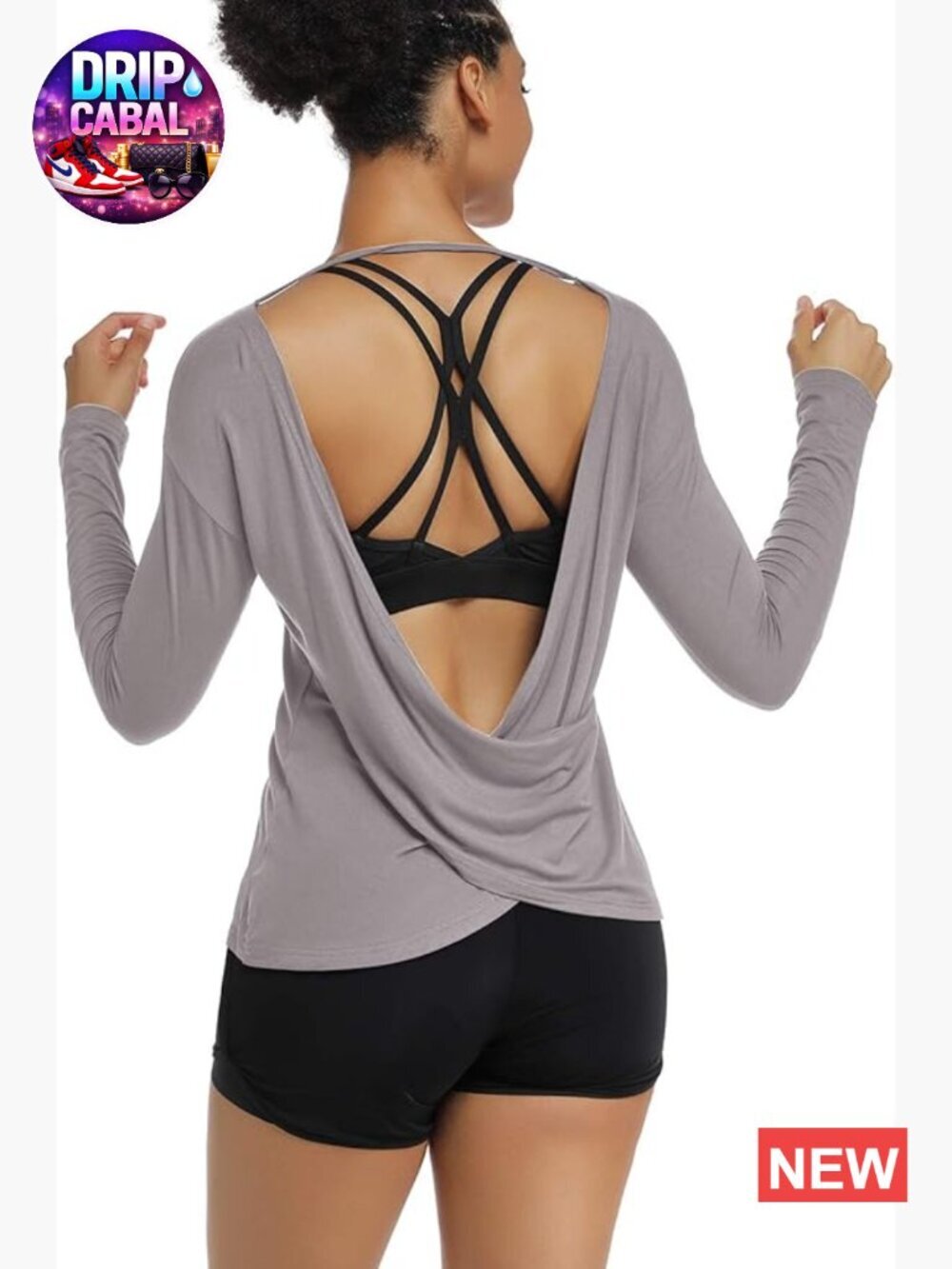 Long Sleeve Backless Yoga Shirt Cross Back Open Back Workout Top
